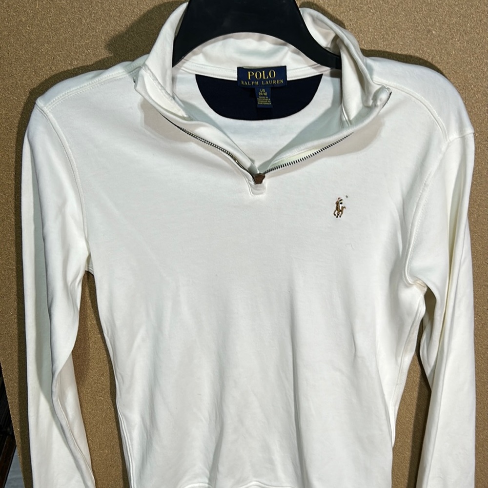 Polo Ralph Lauren white pull over long sleeve shirt with a zipper (size L 14/16)